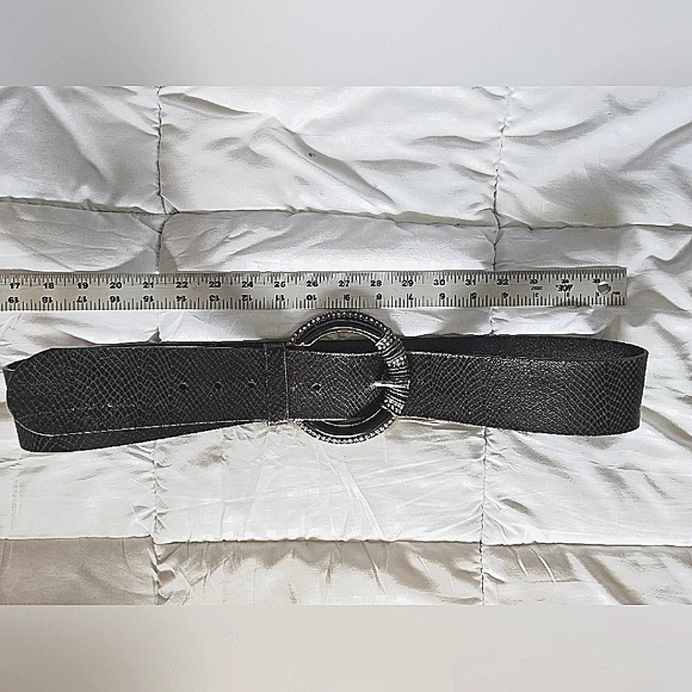 Chicos LeatherTextured Belt with Silver Rhinestone Buckle Bling - Picture 4 of 9